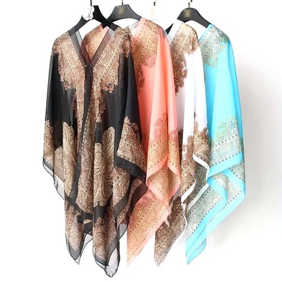 Shawl Cover Up Multi Use Overlay Beach Swimsuit Chiffon Boho Vacation Cruise - Picture 3 of 5